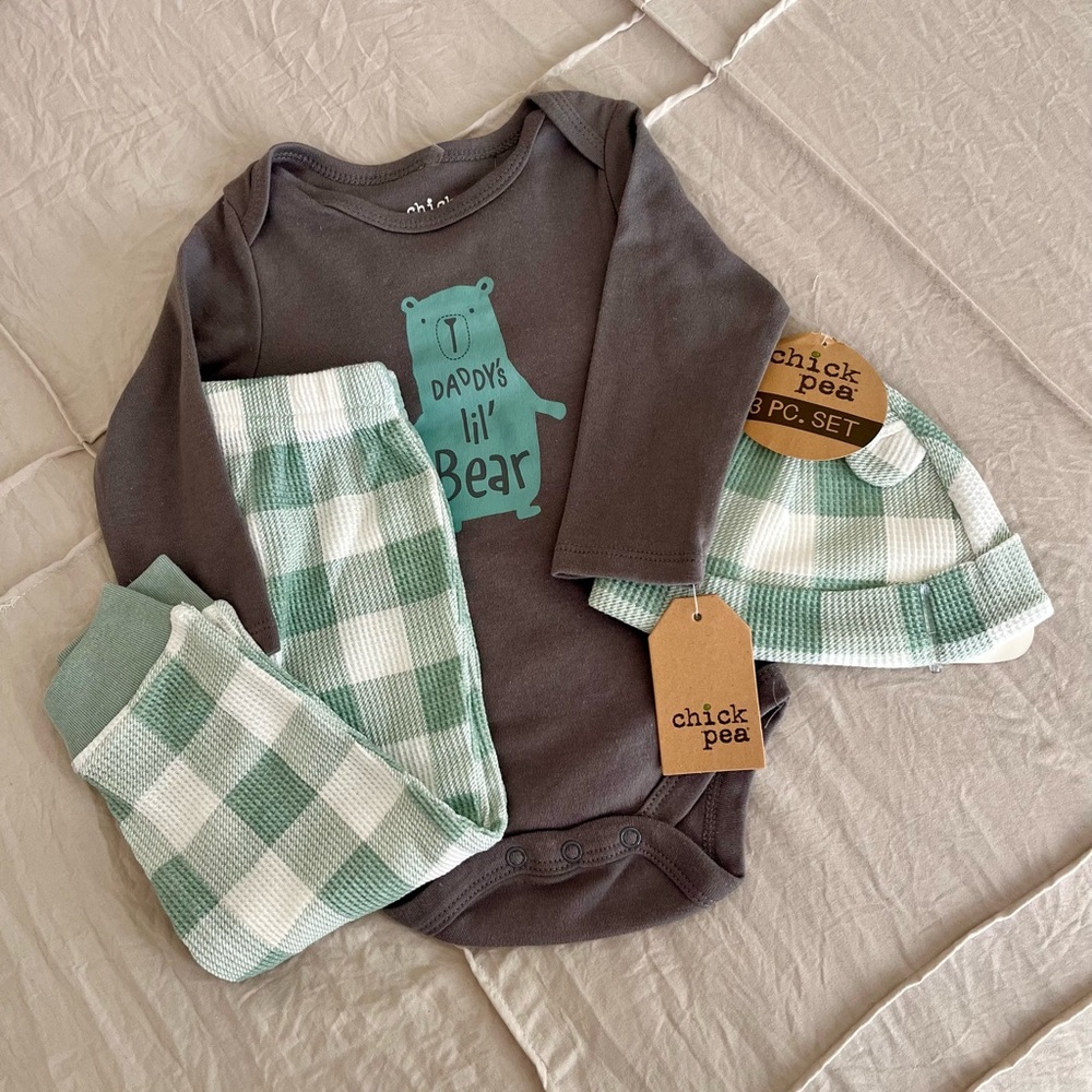 Chick Pea Gray and Green Bear Outfit Set